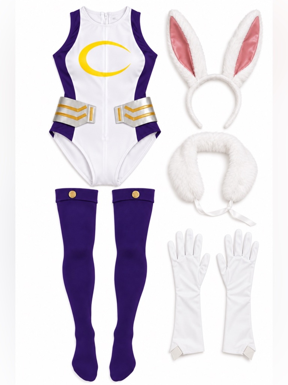 NWOT - Purple & White Bunny Superhero Costume with Accessories | Size S/M